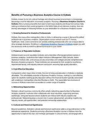 Benefits of Pursuing a Business Analytics Course in Kolkata