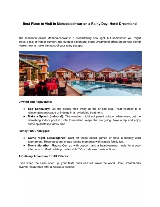Best Place to Visit In Mahabaleshwar for Rainy Day _ Hotel Dreamland