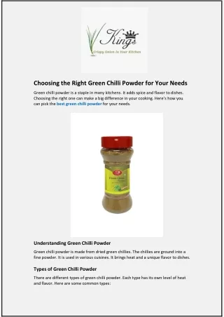 Choosing the Right Green Chilli Powder for Your Needs