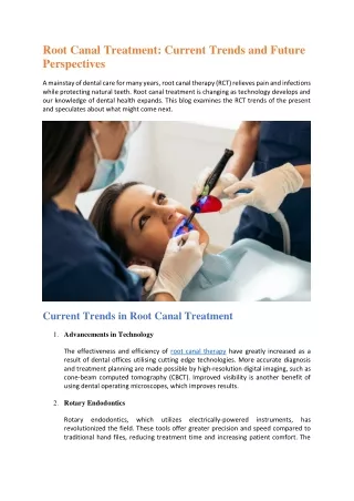 Root Canal Treatment Current: Trends and Future Perspectives