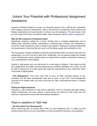 Unlock Your Potential with Professional Assignment Assistance