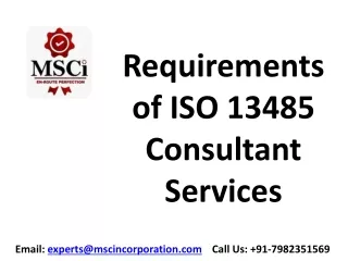 Requirements of ISO 13485 Consultant Services