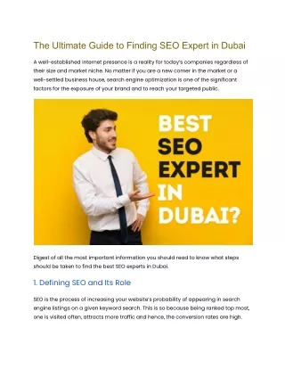 Finding the Best SEO Expert in Dubai
