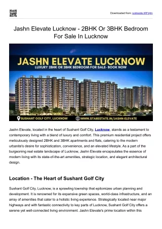 Upcoming Project | Jashn Elevate | Luxury 2 & 3 BHK Flats In Lucknow