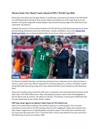 Mexico Seeks New Head Coach Ahead of FIFA World Cup