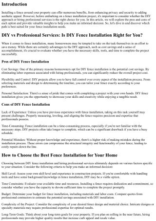 DIY vs Professional Services: Is DIY Fence Installation Right for You?