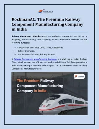 RockmanAC: The Premium Railway Component Manufacturing Company in India