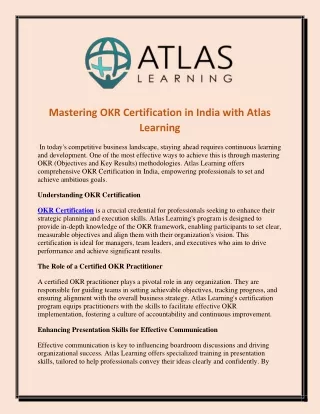 Mastering OKR Certification in India with Atlas Learning