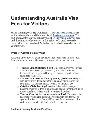 Australia Visa Fees