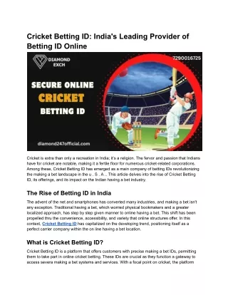 Cricket Betting ID_ India's Leading Provider of Betting ID Online