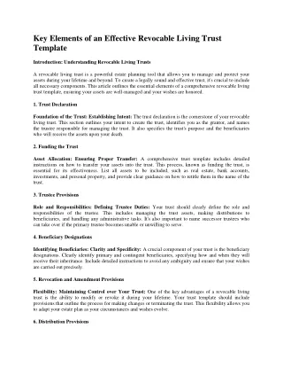 Key Elements of an Effective Revocable Living Trust Template