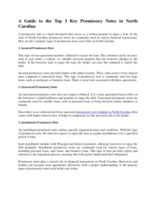 A Guide to the Top 3 Key Promissory Notes in North Carolina