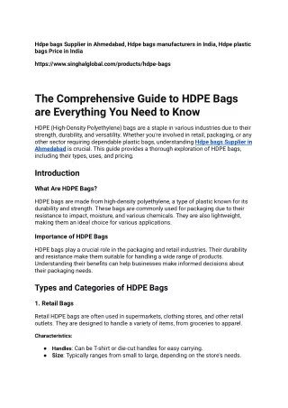 The Comprehensive Guide to HDPE Bags are Everything You Need to Know