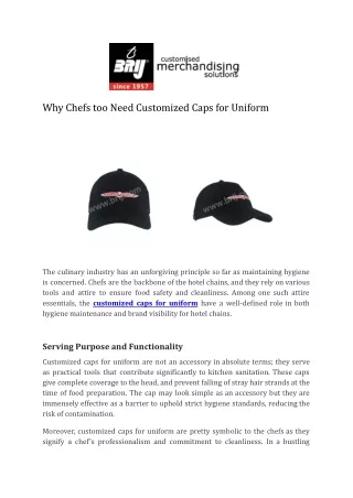 Why Chefs too Need Customized Caps for Uniform