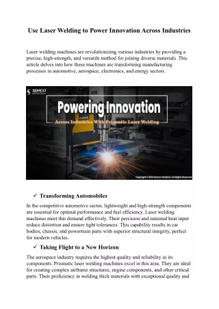 Use Laser Welding to Power Innovation Across Industries