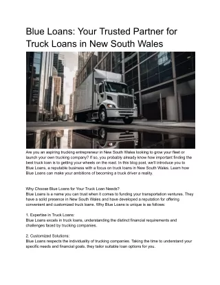 Commercial Vehicle Loans in Sydney