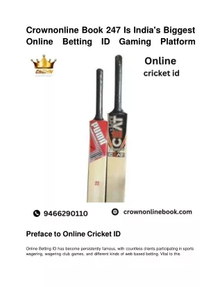 Crownonline Book 247 Is India's Biggest Online Betting ID Gaming Platform.