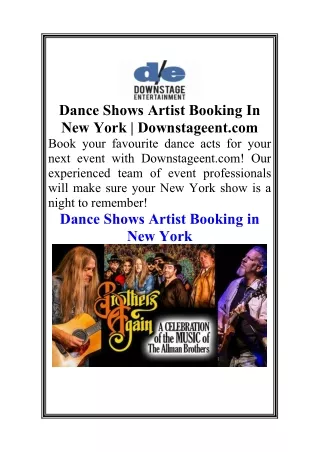 Dance Shows Artist Booking In New York  Downstageent.com