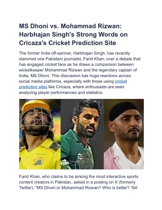 MS Dhoni vs. Mohammad Rizwan_ Harbhajan Singh's Strong Words on Cricaza's Cricket Prediction Site