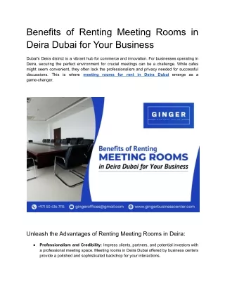 Benefits of Renting Meeting Rooms in Deira Dubai for Your Business