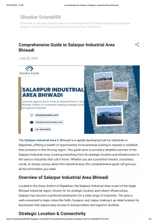 Comprehensive Guide to Salarpur Industrial Area Bhiwadi