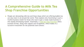 A Comprehensive Guide to Milk Tea Shop Franchise