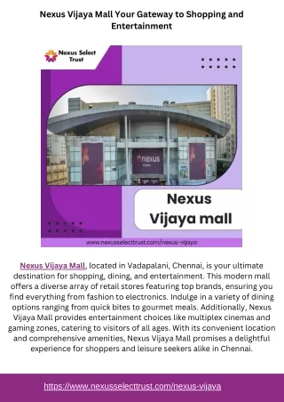 Nexus Vijaya Mall Your Gateway to Shopping and Entertainment