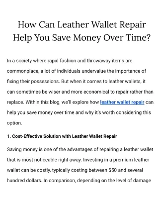 How Can Leather Wallet Repair Help You Save Money Over Time?