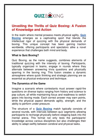 Unveiling the Thrills of Quiz Boxing A Fusion of Knowledge and Action
