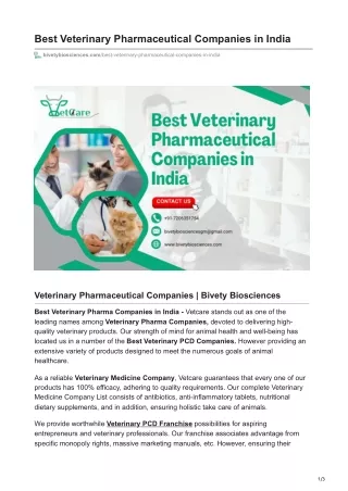 Best Veterinary Pharmaceutical Companies in India | Bivety Biosciences