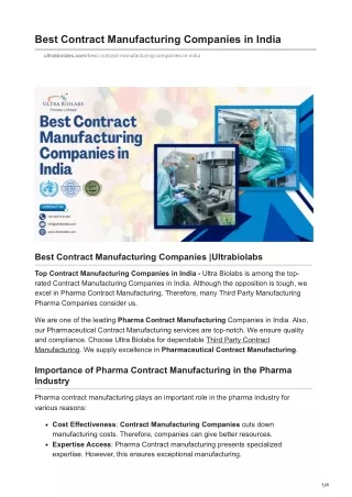 Best Contract Manufacturing Companies in India | Ultra Biolabs