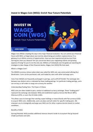 Invest in Wages Coin (WGS): Enrich Your Future Potentials