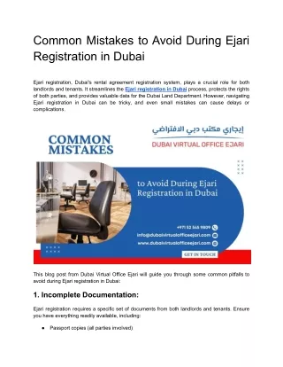 Common Mistakes to Avoid During Ejari Registration in Dubai