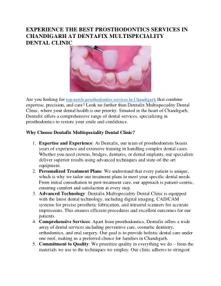 Best Prosthodontics Services in Chandigarh at Dentafix Multispeciality Dental Clinic