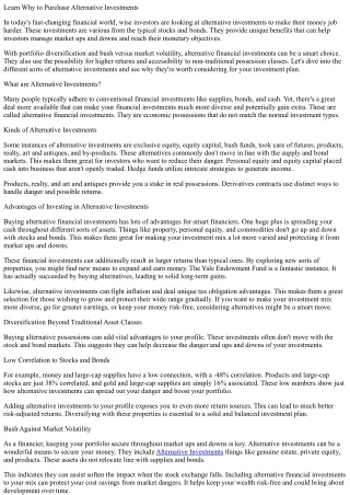 Find out Why to Buy Alternative Investments