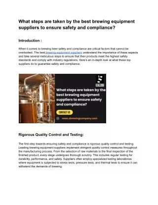 What steps are taken by the best brewing equipment suppliers to ensure safety and compliance