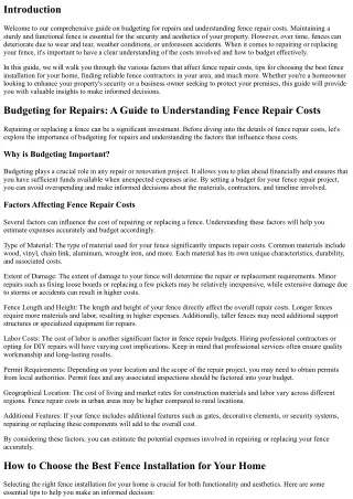Budgeting for Repairs: A Guide to Understanding Fence Repair Costs