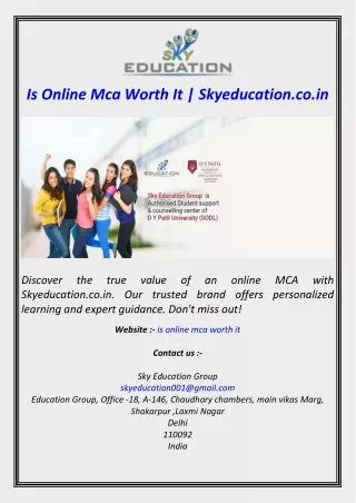 Is Online Mca Worth It  Skyeducation.co.in