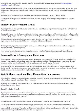 Three Key Benefits of Regular Physical Exercise