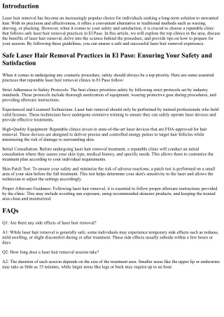 Safe Laser Hair Removal Practices in El Paso: Ensuring Your Safety and Satisfact