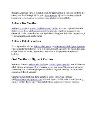 Ankara'da Öğrenci Yurtları Kız ve Erkek Öğrenciler İçin İdeal Konaklama