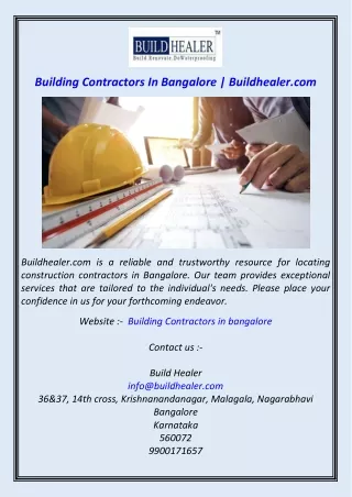 Building Contractors In Bangalore  Buildhealer.com