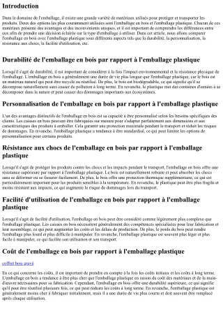 Comparaison Entre Emballage en Bois et Emballage Plastique