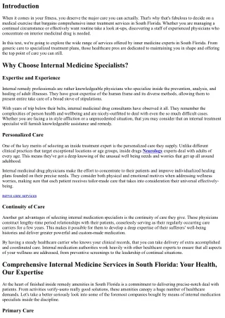 Comprehensive Internal Medicine Services in South Florida: Your Health, Our Expe