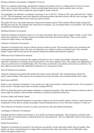 Invest in Alternative Investments: A Newbie's Overview