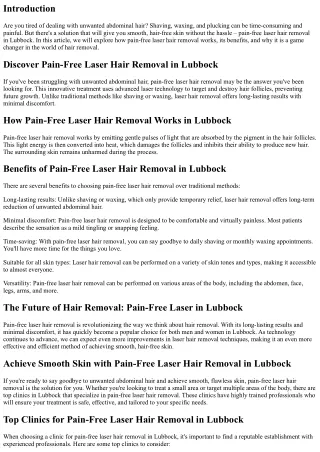 Say Goodbye to Unwanted Abdominal Hair with Pain-Free Laser Hair Removal in Lubb