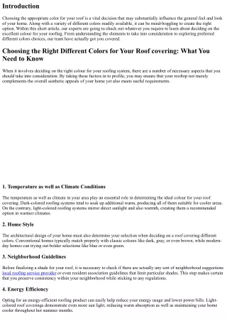 Opting For the Right Different Colors for Your Rooftop: What You Required to Kno