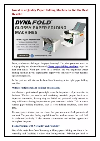 Glossy paper folding machines