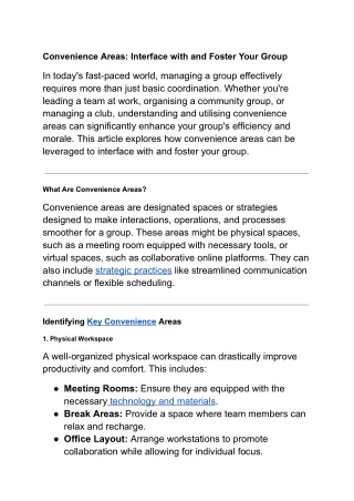 Convenience Areas: Interface with and Foster Your Group
