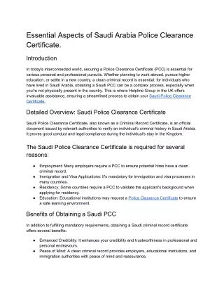 Essential Aspects of Saudi Arabia Police Clearance Certificate